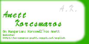 anett korcsmaros business card